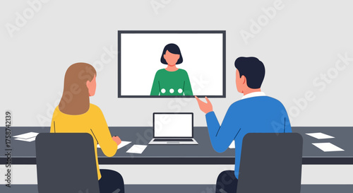 Business Team Video Conference Meeting Illustration.
