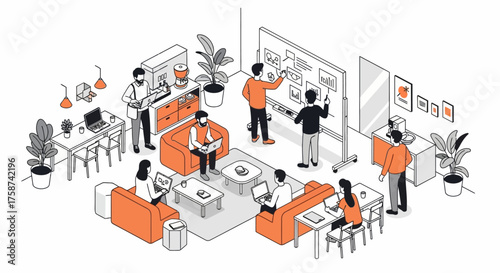 Team Collaboration in Modern Office Environment Illustration.