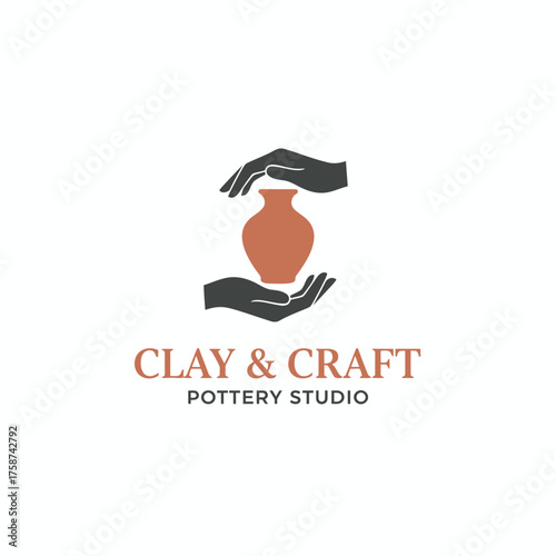 A logo featuring hands cupping a clay vessel, the words 'Clay & Craft' above 'Pottery Studio'
