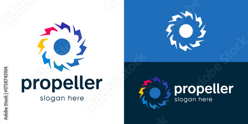 Abstract propeller colourful logo template. Fan logo design vector illustration.