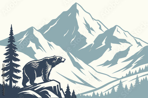 Modern flat vector of Denali Alaska mountain peak with icy tone
