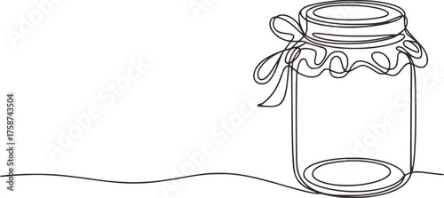 Minimalist glass jar with tied ribbon container line art