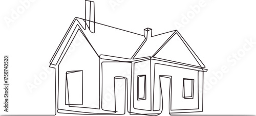 Minimalist house drawing with chimney and windows line art architecture