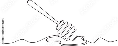 Minimalist line drawing of a honey dipper with dripping honey sweet kitchen utensil