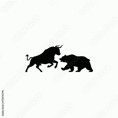 Dynamic Bull and Bear Market Icon. Financial Investment, Stock Exchange Volatility, and Economic Trend Symbolism.