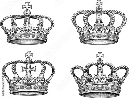 Royal crown illustration, vintage regal design, ornate jewelry symbol, monarchy emblem artwork, luxurious crown silhouette, decorative royal headpiece, majestic king queen crown