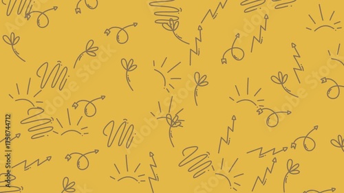 Simple sunflower and zigzag patterns on a yellow background suitable for summer designs, stationery, textiles, and vibrant themed projects.