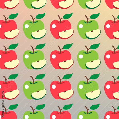 Red and green apple fruit pattern gradient effect background  
