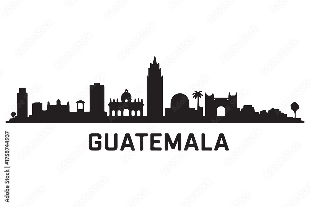 Naklejka premium Guatemala city Line Art skyline silhouette. Black Guatemala city city design. with white background