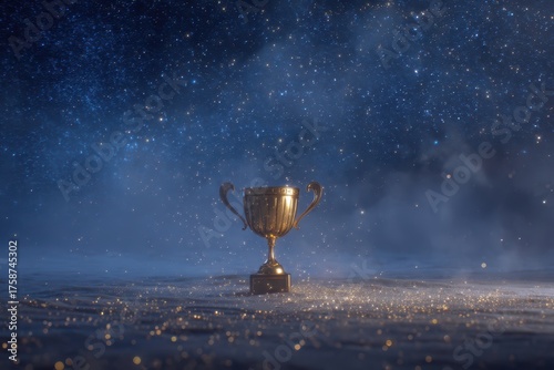 Golden trophy standing on a...