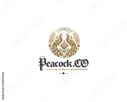 luxury peacock with ornate tail feathers logo 