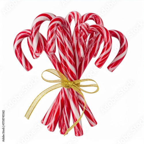 Bunch of Red and White Striped Candy Canes Tied with Gold Ribbon
