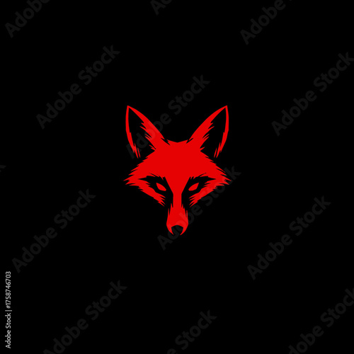 Striking Red Fox Head Silhouette on Deep Black Background, Minimalist Vector Illustration with Predatory Stare, Wild Animal Concept