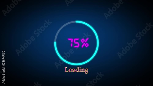 Futuristic loading bar animation with 45 percent complete glowing neon digital display and