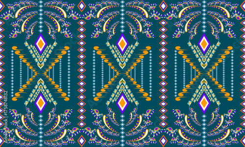 High-detail vector seamless pattern in classic Damask or Mandala style. Featuring symmetric floral, scroll, and ornate motifs in a high-contrast indigo and cream palette