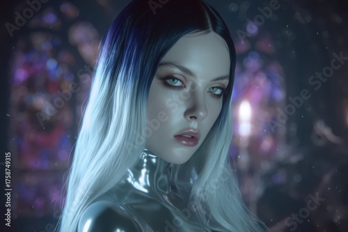 A person with long, silver-...