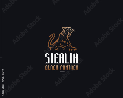 Black Panther silhouette wild cougar with sharp claws logo template 