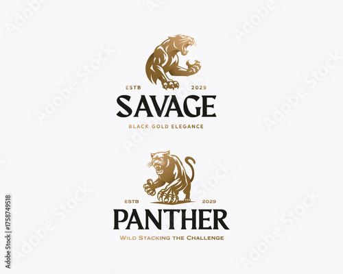 Black Panther silhouette wild cougar with sharp claws logo template 