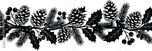 Seamless christmas border with pine cones, fir branches, and holly berries festive winter design element for cards, invitations, and decorations