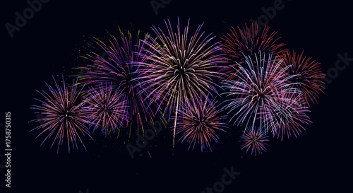 Vibrant fireworks display against night sky with multicolored bursts