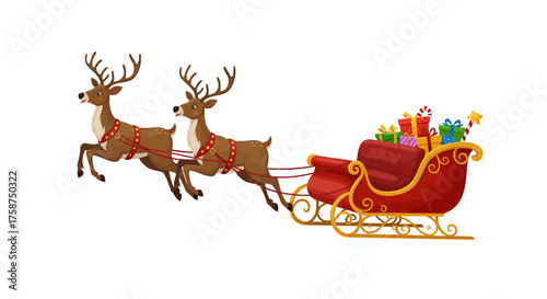 Santa's sleigh with reindeer and gifts for christmas celebration