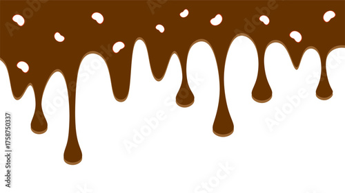 Wavy chocolate illustration. Dripping chocolate illustration background. Brown chocolate drip on white background.. Fast food chocolate drip illustration  Hand-drawn choco drip vector.