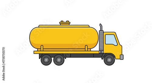 Yellow fuel tanker truck in flat design on white background
