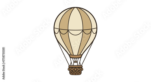 Vintage hot air balloon on white background in flat style