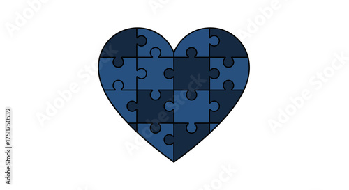 Heart shaped puzzle with blue pieces on a white background