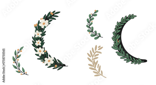 Floral wreath designs with greenery and blossoms for creative projects