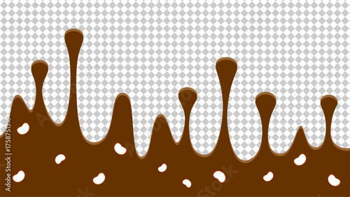 Wavy chocolate illustration. Dripping chocolate illustration background. Brown chocolate drip on transparent background.. Fast food chocolate drip illustration  Hand-drawn choco drip vector.
