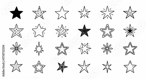 Hand-drawn Star Icons Collection A Variety of Star Designs for Your Creative Projects