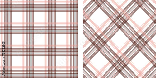 Soft Pink and Brown Plaid Seamless Fabric Pattern, Classic Check Textile Background Design