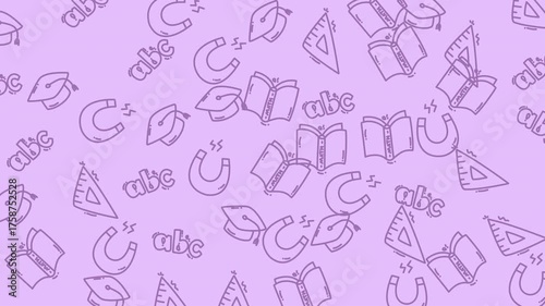 School doodles on a purple background. Suitable for educational materials, presentations, stationery, and schoolrelated designs. Perfect for students and teachers.