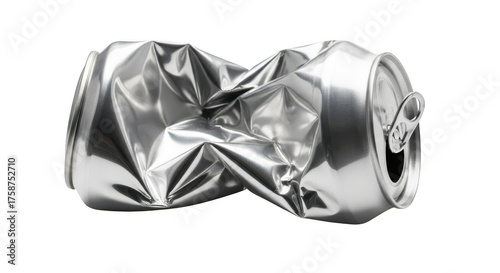 Crushed aluminum can isolated on transparent background