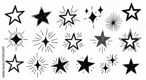 Doodle Star Collection Hand-Drawn Sparkling Starbursts and Celestial Accents
