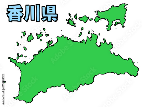 少しゆるい香川県地図 書き文字 四国 西日本 / A loosely drawn map of Kagawa prefecture