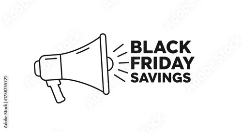 Black Friday Savings Announcement with Megaphone Illustration.