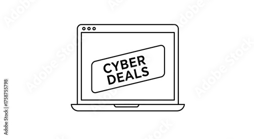 Cyber Deals displayed on a laptop screen for online shopping promotions.