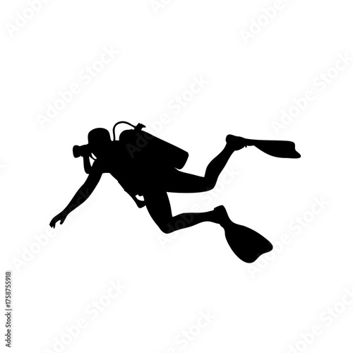 black silhouette of scuba diver underwater