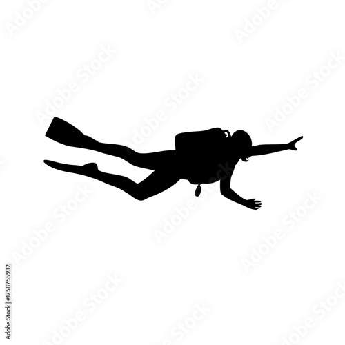 black silhouette of scuba diver underwater