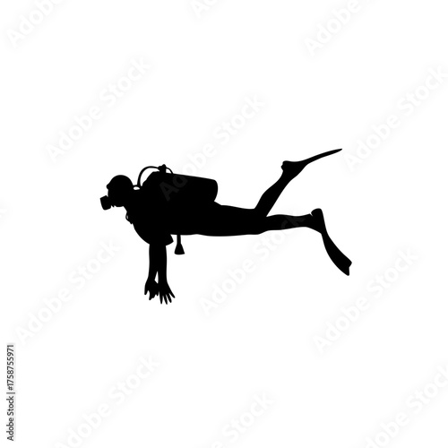 black silhouette of scuba diver underwater