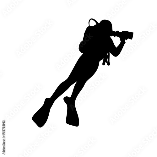 black silhouette of scuba diver underwater