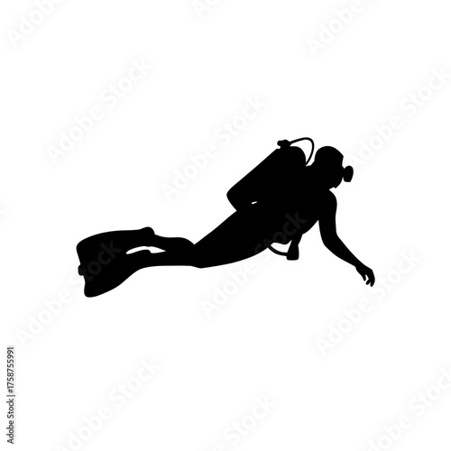 black silhouette of scuba diver underwater