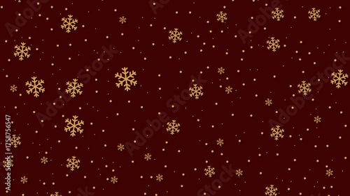 Luxury Christmas background animation featuring elegant golden snowflakes and glowing particles falling over a deep red backdrop. Perfect for festive greetings, intros, and holiday videos.