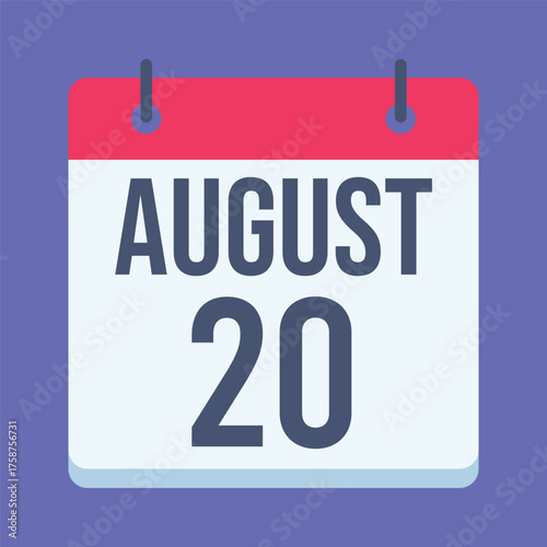 20 August World Mosquito Day Calendar. Blue Background. Isolated Vector Calendar.