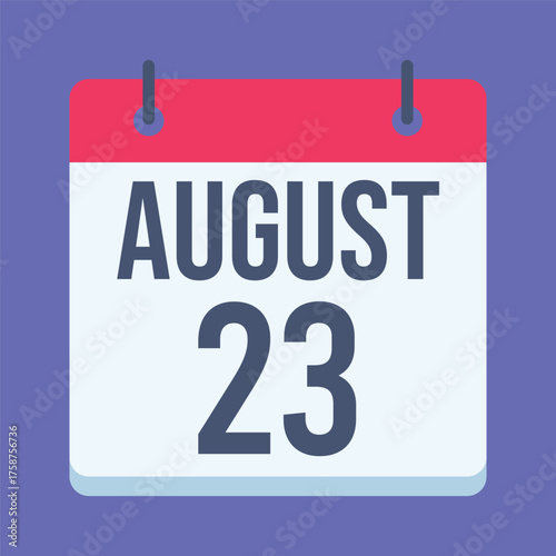 23 August Slave Trade Remembrance Day Calendar. Blue Background. Isolated Vector Calendar.