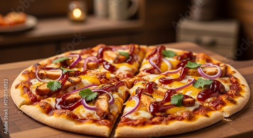 Wallpaper Mural Delicious BBQ Chicken Pizza with Red Onion and Fresh Basil. Torontodigital.ca