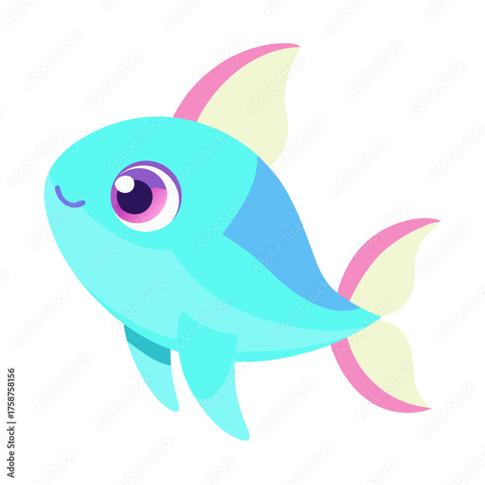 Fototapeta premium Adorable Cartoon Fish Illustration Swimming with Joyful Expression and Vibrant Colors Perfect for Childrens Content