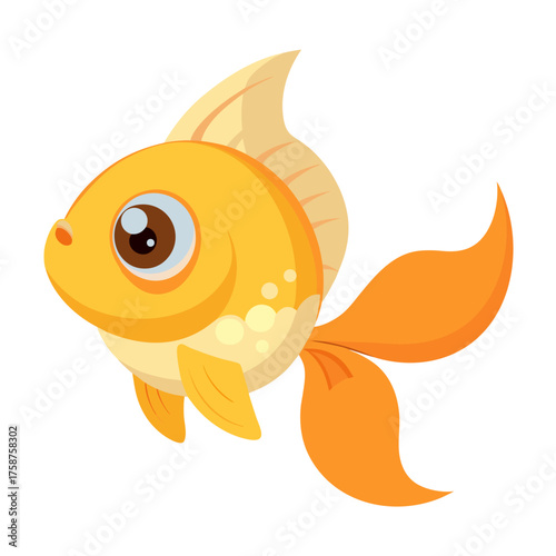 Cartoon goldfish with big eyes swimming elegantly in a clean aquatic environment displaying its vibrant colors and graceful movements
